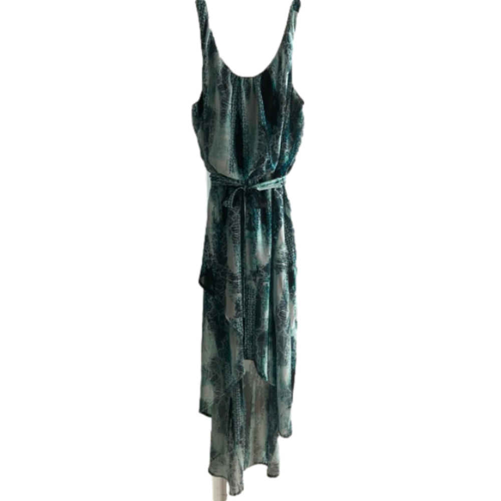 Emma & Michelle~Asymmetrical Abstract Sheer Fabric Midi Dress~Sleeveless~Size 10